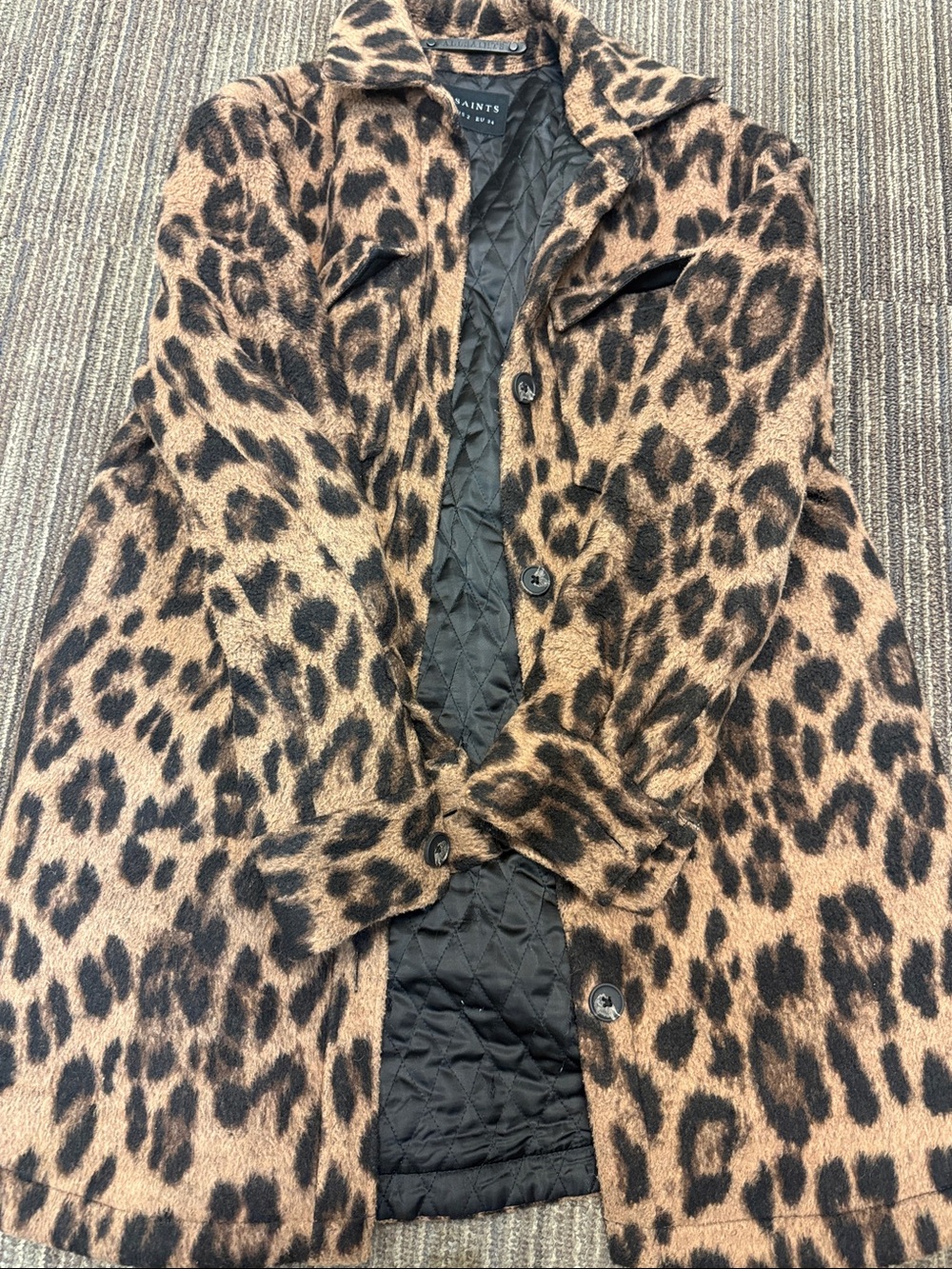 AllSaints Leopard Print Pea Coat in Brown and Black